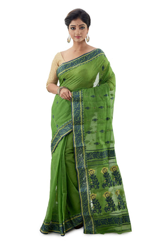 Shamrock Green Handloom Traditional Tangail Saree - Saree