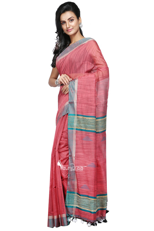 Pink Handloom Cotton Saree - Saree