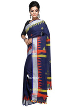 Navy Blue Handloom Linen Jamdani Saree - Saree