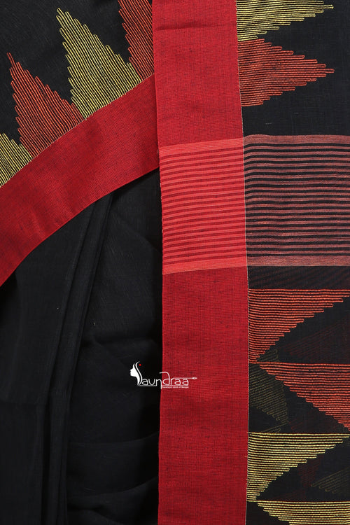 Black Handloom Cotton Saree - Saree