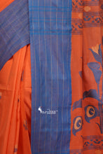 Orange Grey Handloom Cotton Saree - Saree