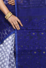Dhakai Jamdani Deep Blue & White - Saree