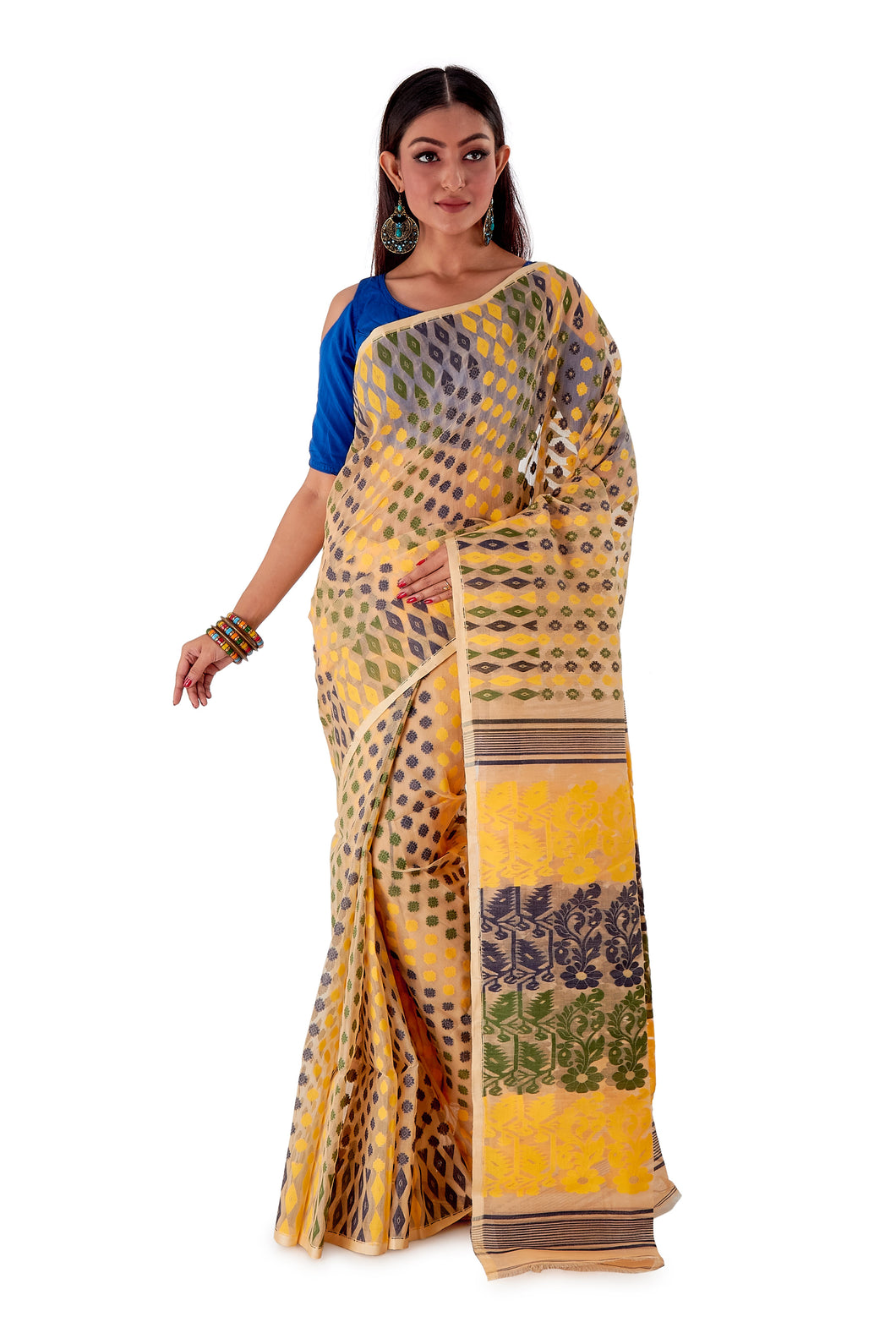 Beige-with-Multi-coloured-design-Traditional-Dhakai-Jamdani-SNJMB3005-1