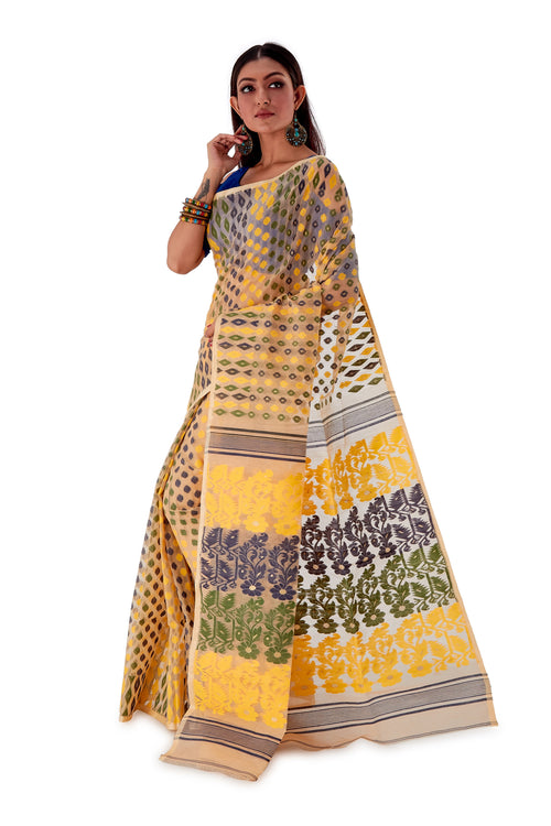 Beige-with-Multi-coloured-design-Traditional-Dhakai-Jamdani-SNJMB3005-3