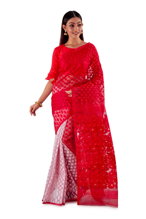 Buy White Red Dhakai Jamdani Saree Online - Exclusive Jamdani Saree  Collection – Putul's Fashion