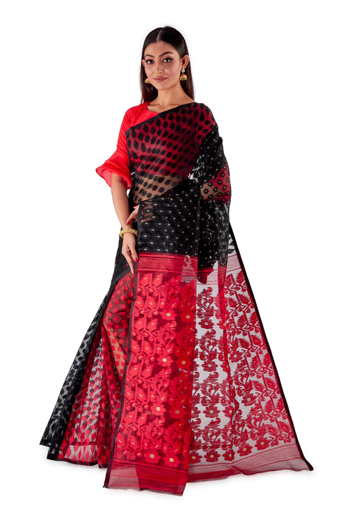 Red-and-Black-Traditional-Dhakai-Saree-SNJMB4009-3
