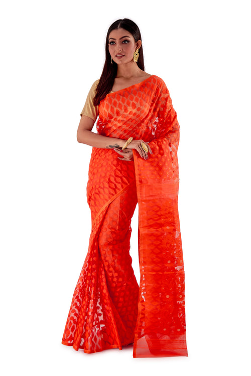 Dark-Orange-Traditional-Dhakai-Saree-SNJMB4010-2