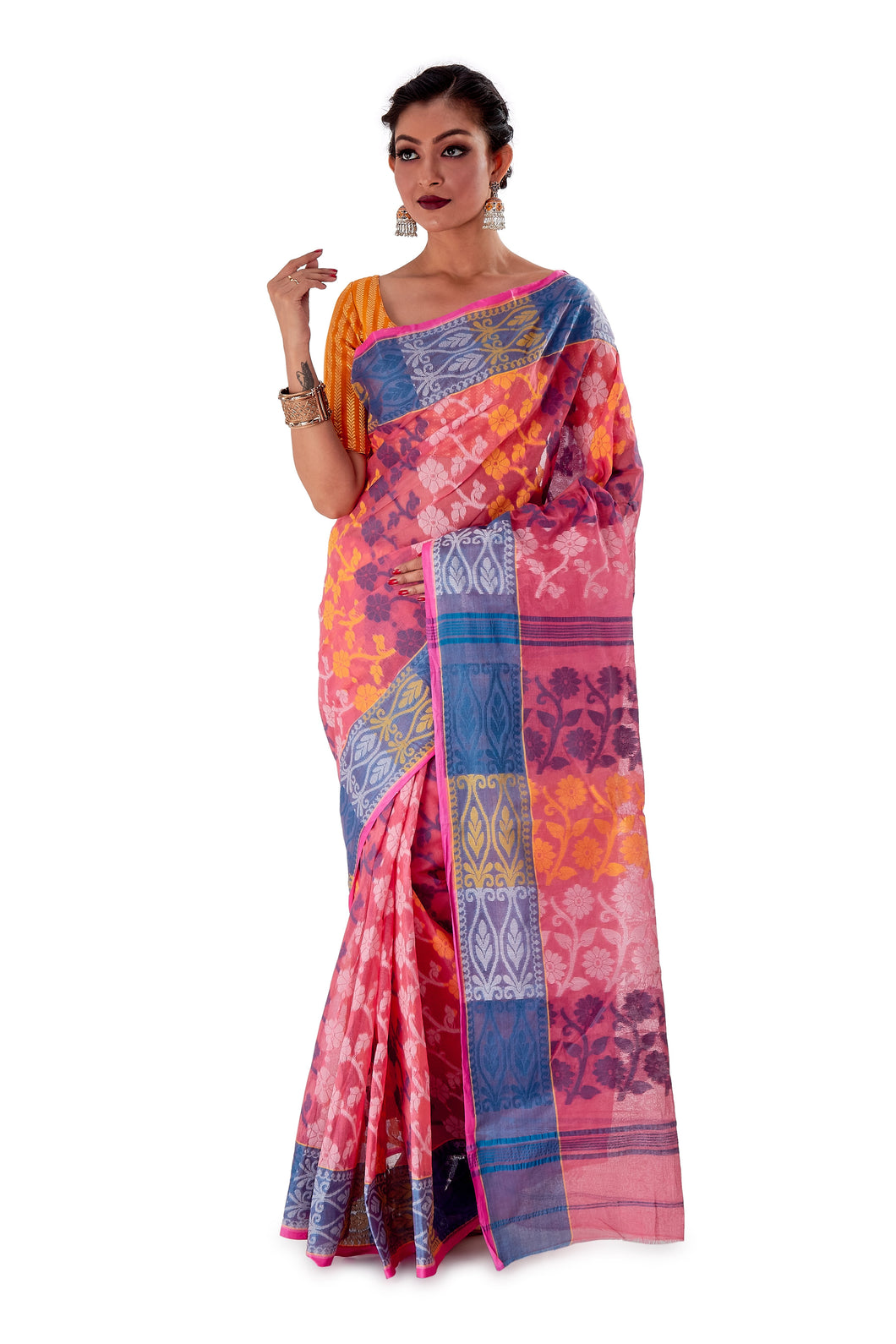 Pink-Traditional-Cotton-Dhakai-Jamdani-SNJMC1101-1