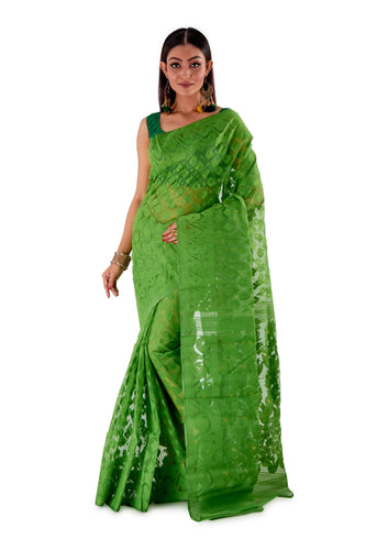 Parrot-Green-Traditional-Cotton-Dhakai-Jamdani-SNJMC1502-1