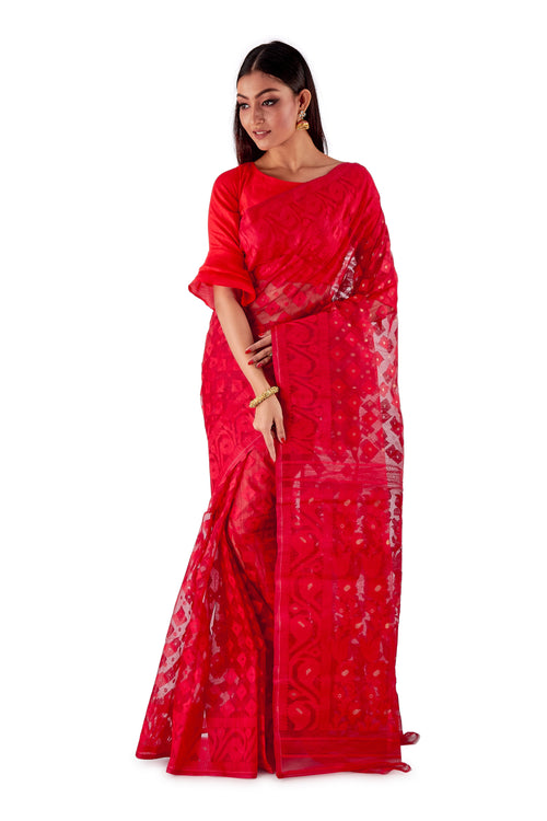 Red-Traditional-Cotton-Dhakai-Jamdani-SNJMC1505-2