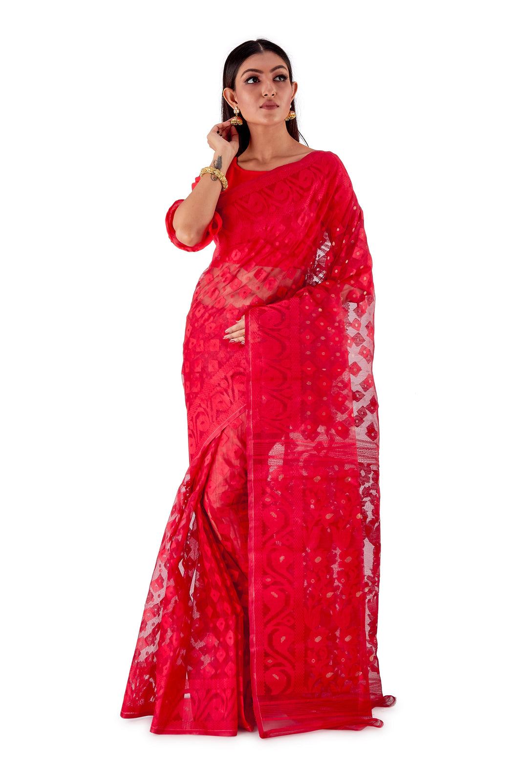Red-Traditional-Cotton-Dhakai-Jamdani-SNJMC1505-1