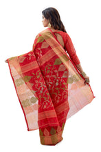 Red Traditional Dhakai Jamdani With Multi-Coloured Jamdani Work - Saree