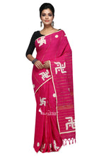 Pink Cotton Handloom With Applique Work - Saree