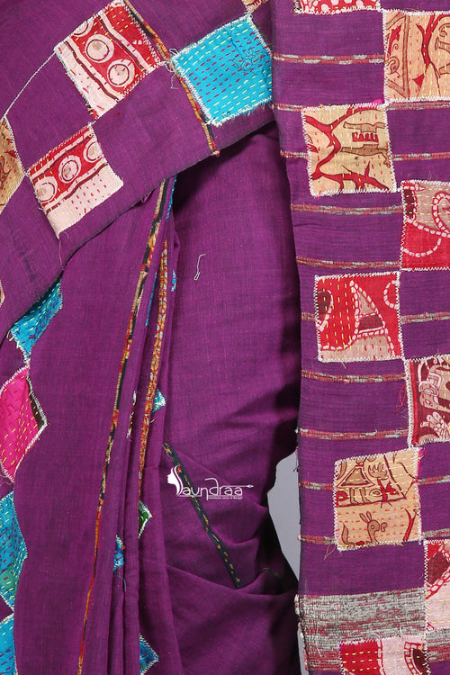 Applique Work On Handloom Cotton Khesh: Baul Saree - Saree