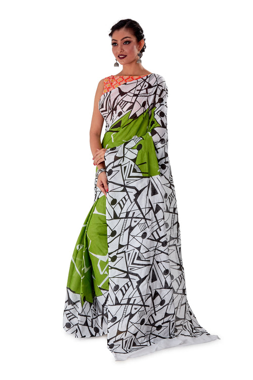 Parrot-Green-base-block-printed-mulmul-designer-saree-SNML1005-3